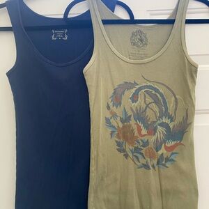 Women's Tank Tops - Navy and Olive Print
